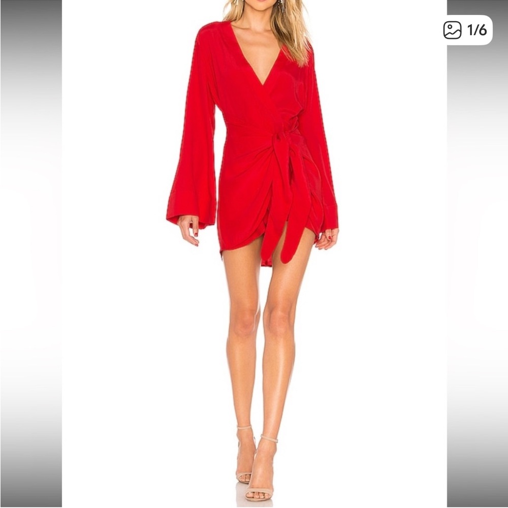 L'Academie Vibrant Red Wrap Mini Dress